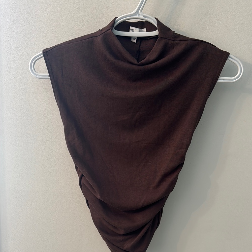 Brown Asymmetrical Bodysuit with Mandarin Collar